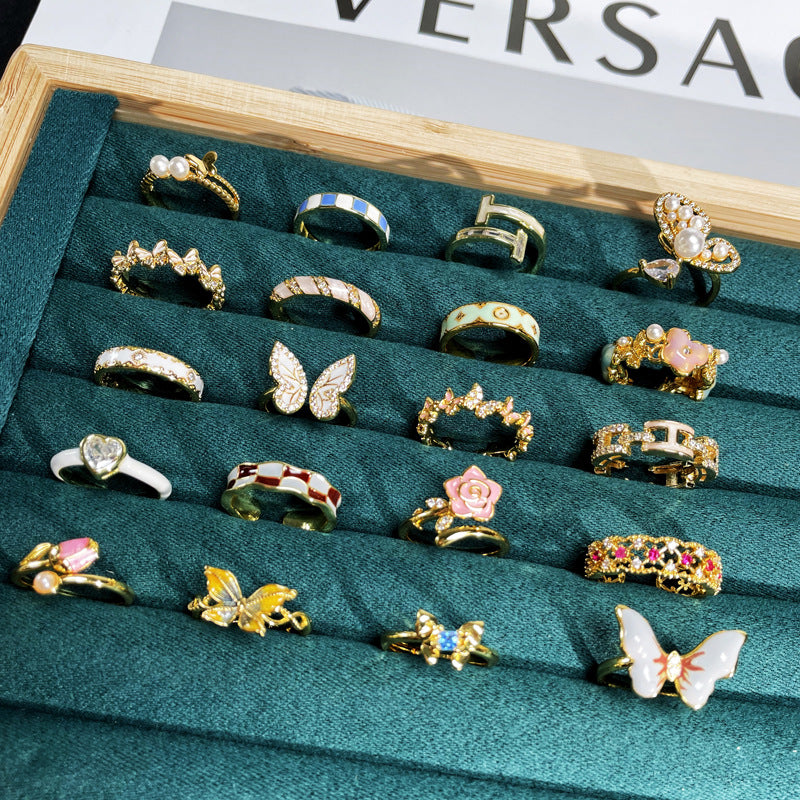 Wholesale Light Luxury Enamel Dropping Glaze Butterfly Flower Ring