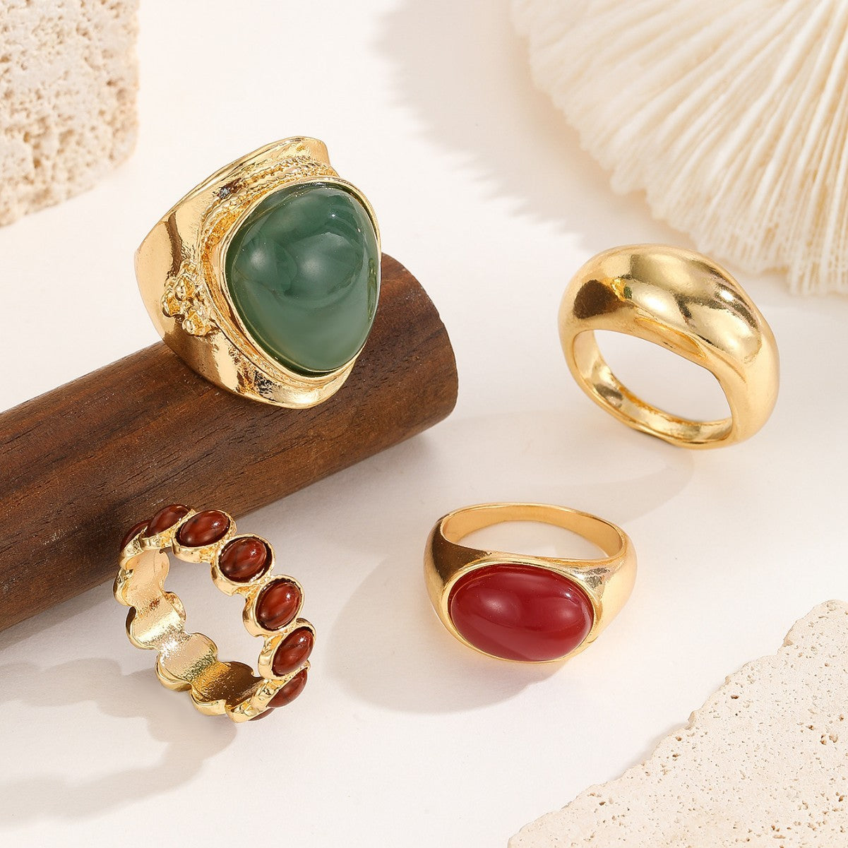 Wholesale Retro Gold Tone Oval Alloy Ring Set For Women Chic Jewelry Accessory Gift 4 Piece Everyday Wear