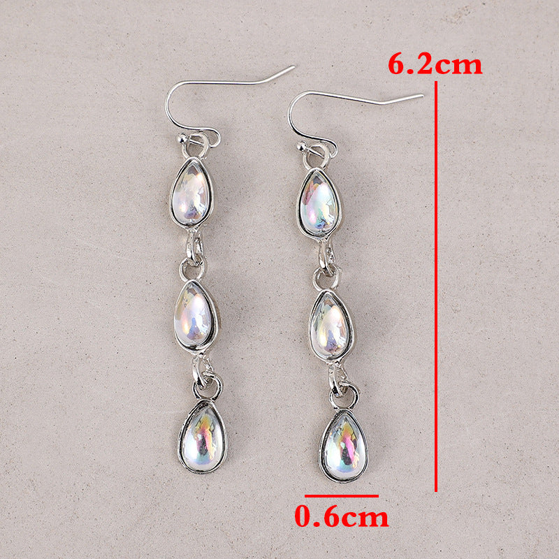 Wholesale drop-shaped colored stone alloy earrings