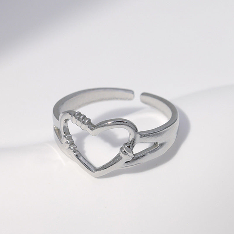 Wholesale Leaf Heart Shape Open Stainless Steel Rings ACC-RS-Manguo005