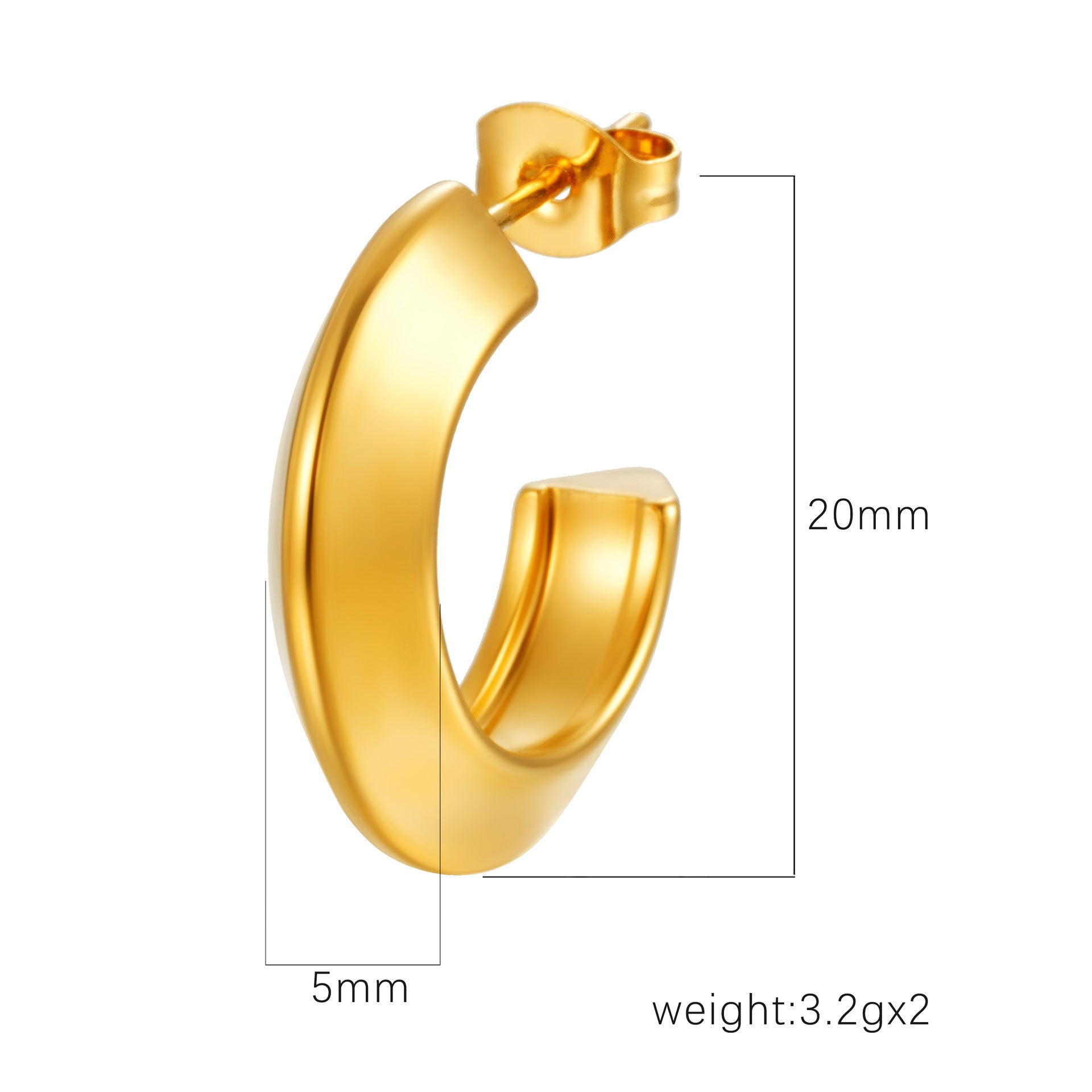 Wholesale Stainless Steel French Retro Glazed C-Shaped Earrings 18K Gold Plated Fashion Accessory