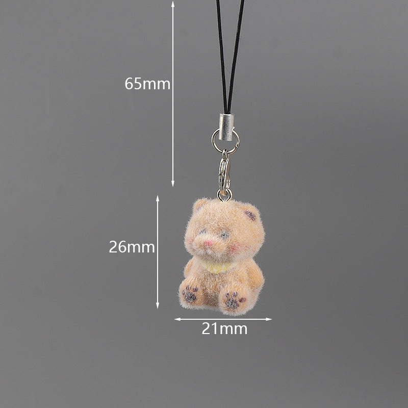 Wholesale Cute mini flocked puppy mobile phone chain