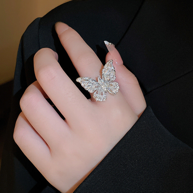 Wholesale  Zircon Butterfly Open Ring Fashion Light Luxury Rings