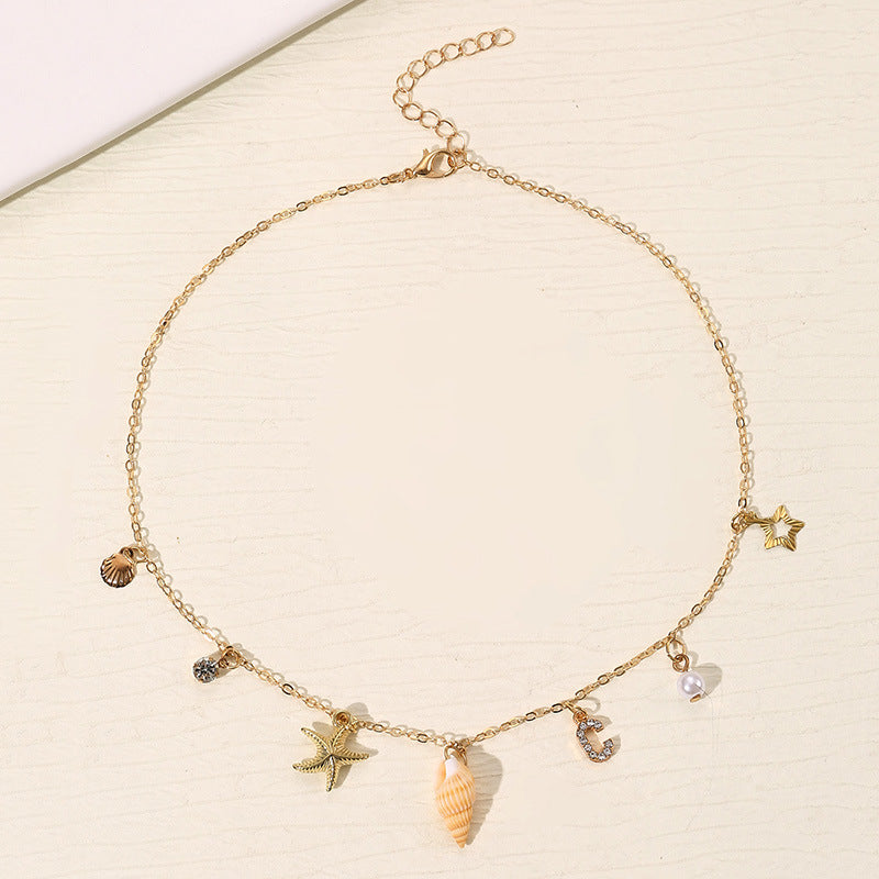 Wholesale 26 Letter Pearl Shell Necklace Beach Ocean Bohemian Style