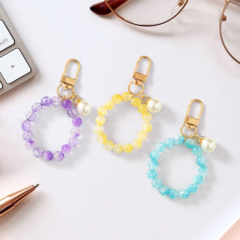 Wholesale acrylic crystal beaded colorful keychain
