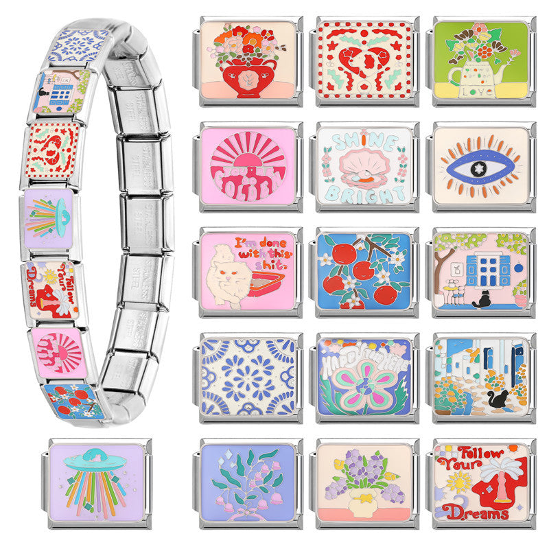 Wholesale 9mm Italian Charm Starter Bracelets DIY square Single Section Creative Stainless Steel Composable Bracelet