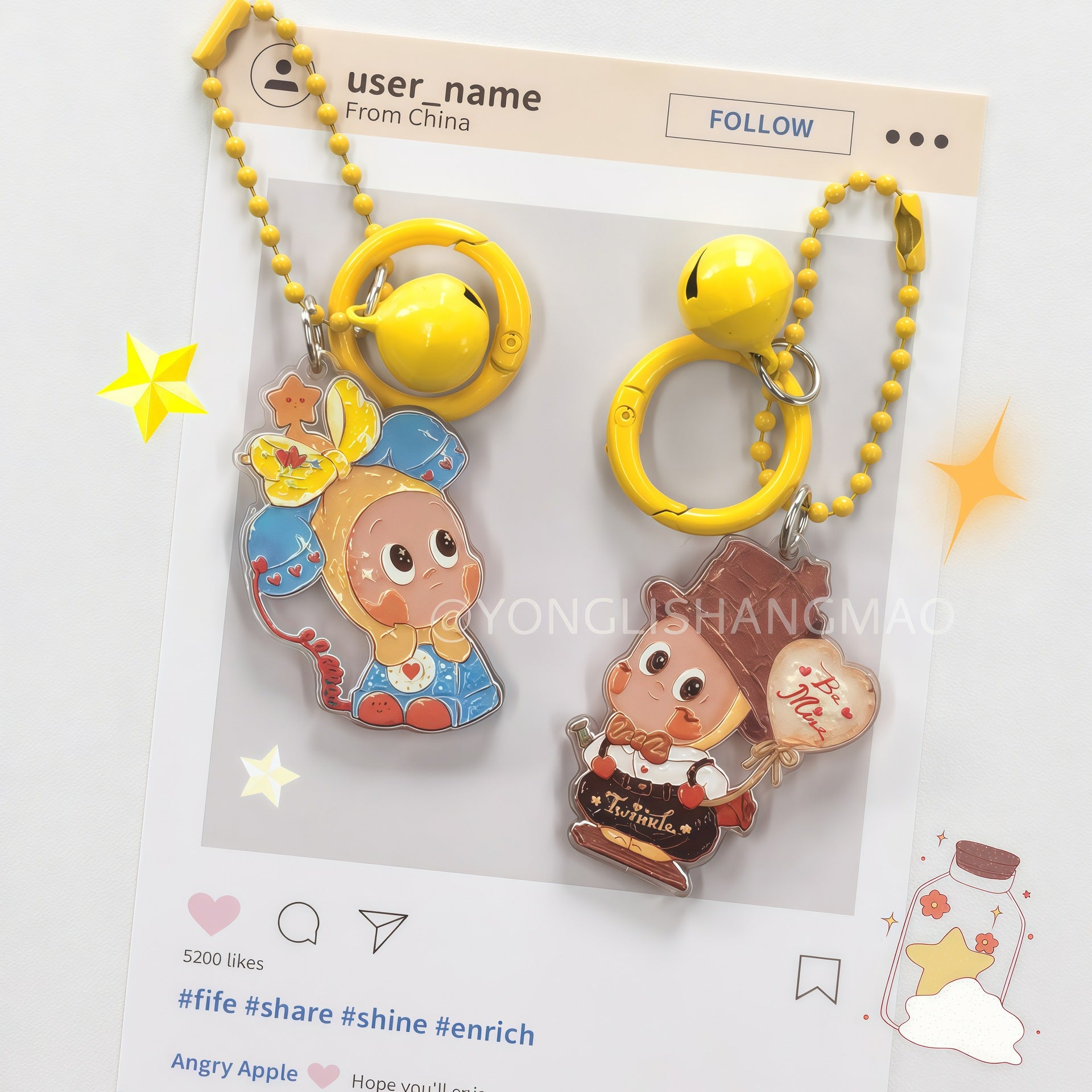 Wholesale Cute Cartoon Star Acrylic Keychain Pendant Boutique Resale Gift for Best Friend