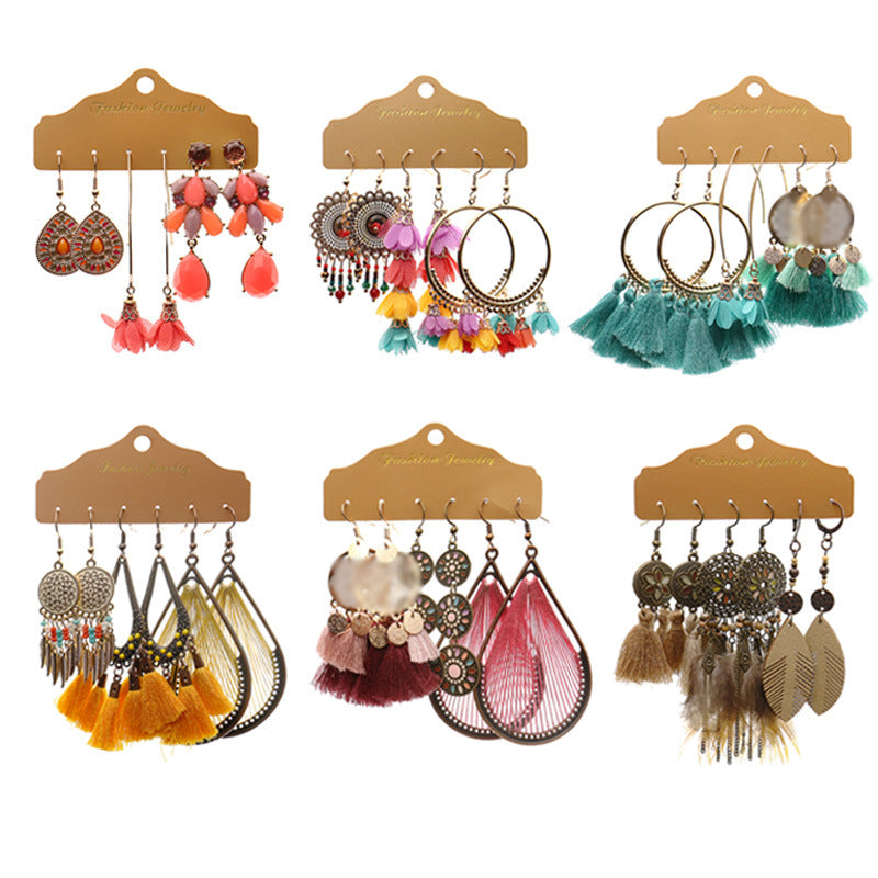 Wholesale Alloy Electroplated Bohemian Floral Earrings Set Women' s Fashion Accessory Gift
