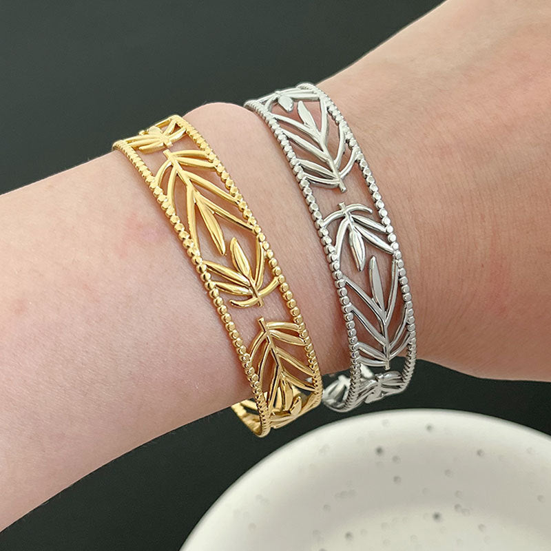 Wholesale stainless steel open leaf bracelet