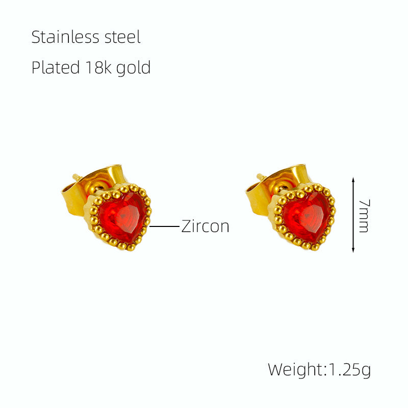 Wholesale  stainless steel new inlaid zircon love small earrings