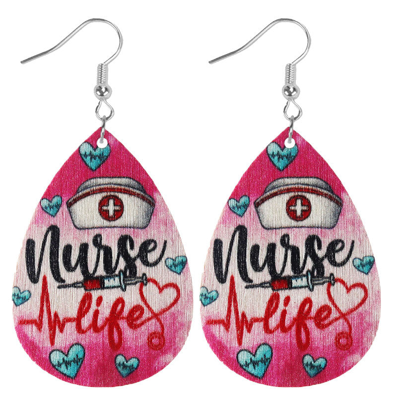 Wholesale Nurse Doctor drop-shaped wooden earrings