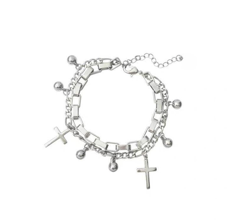 Wholesale Retro Cross Pendant Double-Layer Metal Alloy Bracelet Fashion Accessory