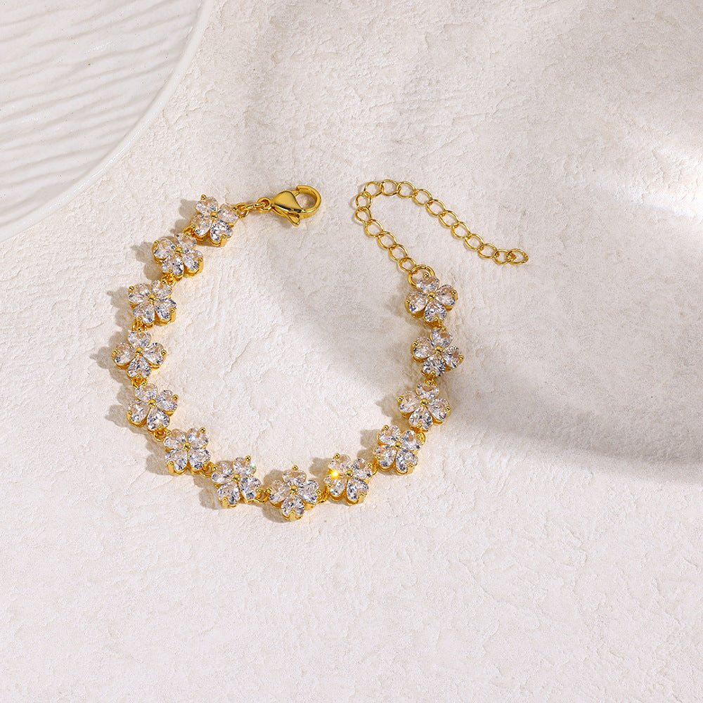 Wholesale Full Diamond Flower Inlaid Zircon Sparkling Bracelet