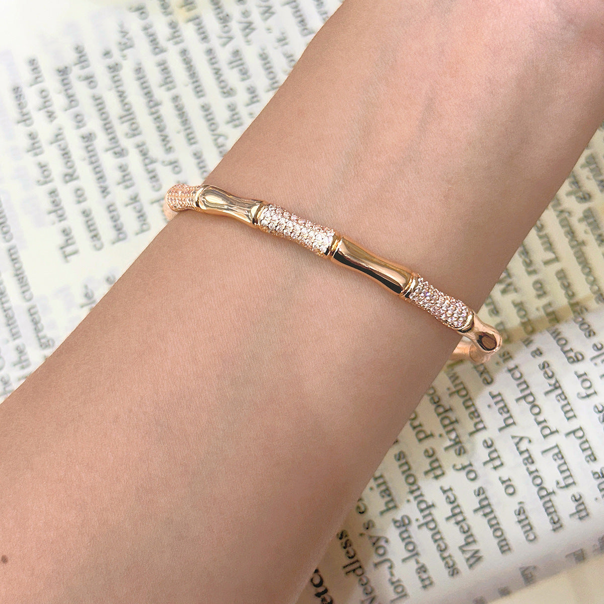 Wholesale Copper Electroplated Bamboo Diamond-Encrusted Bracelet Fashion Accessory for Women
