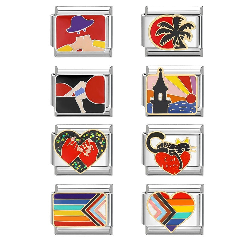 Wholesale Italian modular handmade rainbow heart  DIY Composable Bracelet Charms DIY Bracelets