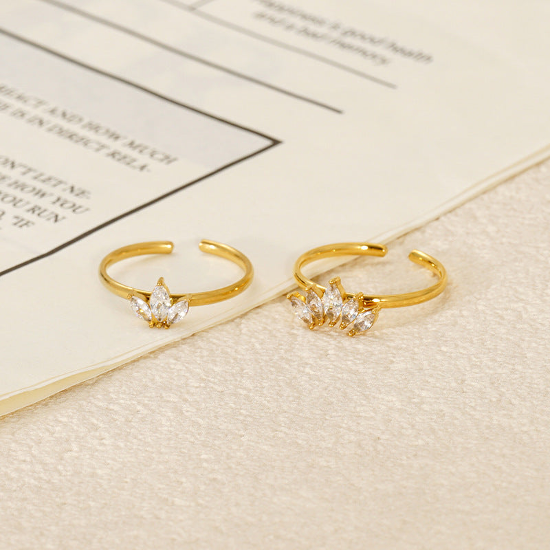 Wholesale Stainless steel zircon adjustable heart and star ring