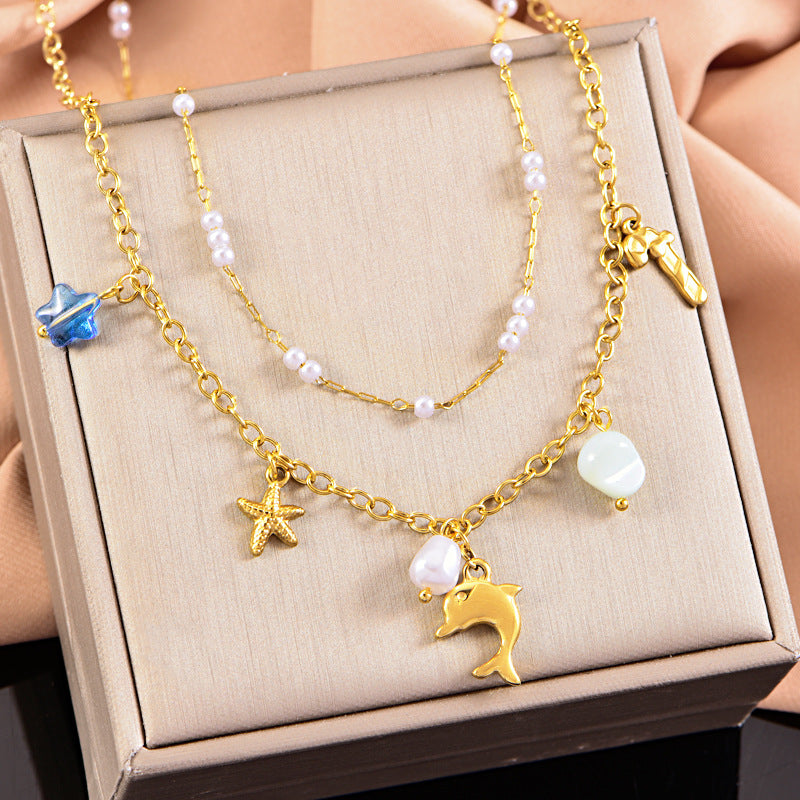 Wholesale Ocean series titanium steel double-layer stacked necklace