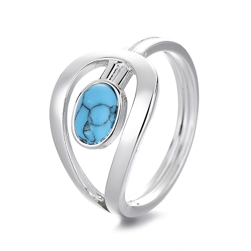Wholesale Vintage Geometric Copper Turquoise Ring Women' s Fashion Jewelry Gift