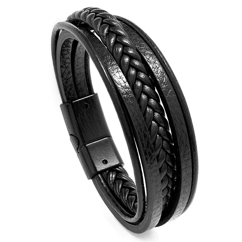 Wholesale woven leather  men's magnet buckle bracelet