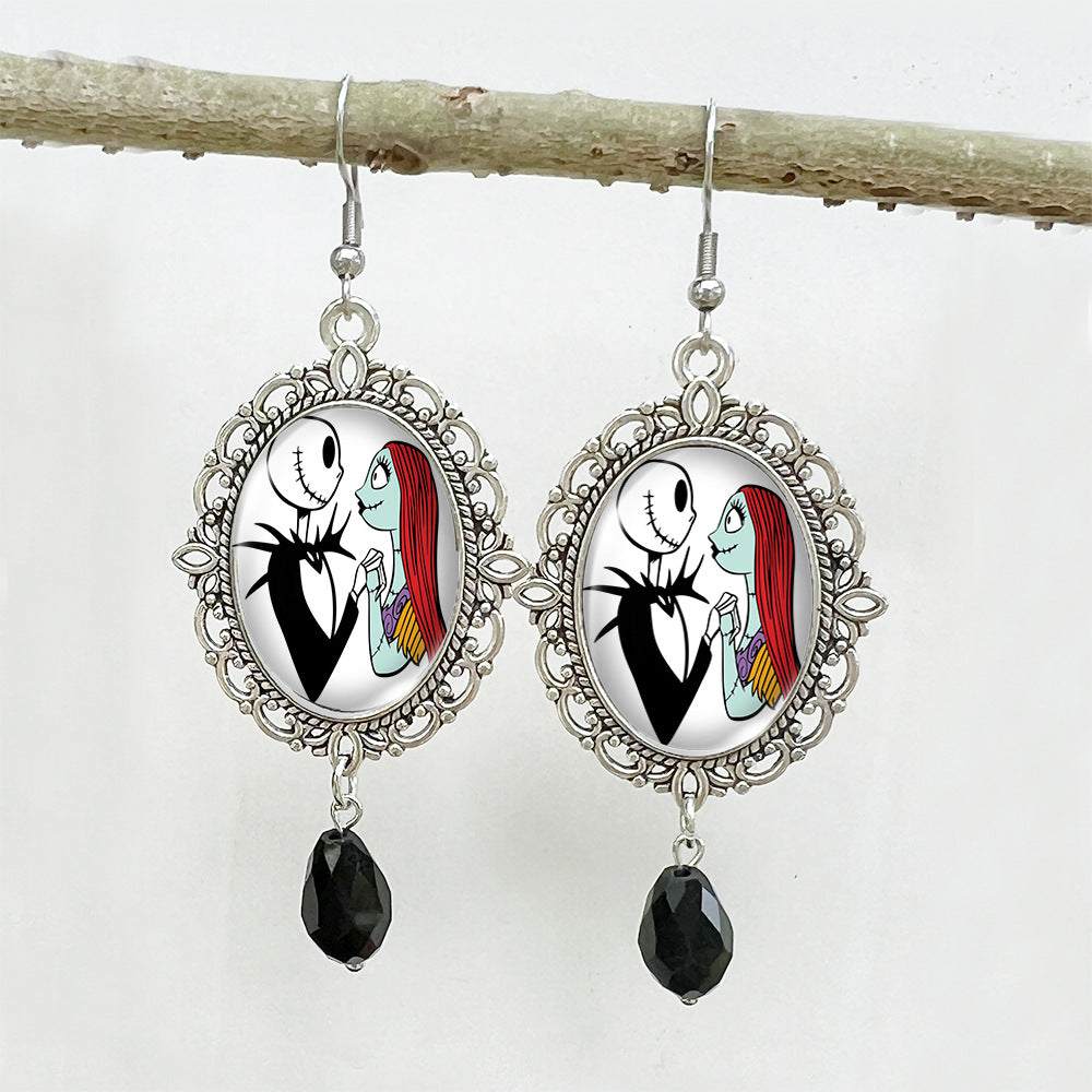 Wholesale Halloween Stainless Steel Ear Hook Oval Lace Metal Earrings ACCVIP-ES-XiangLian004