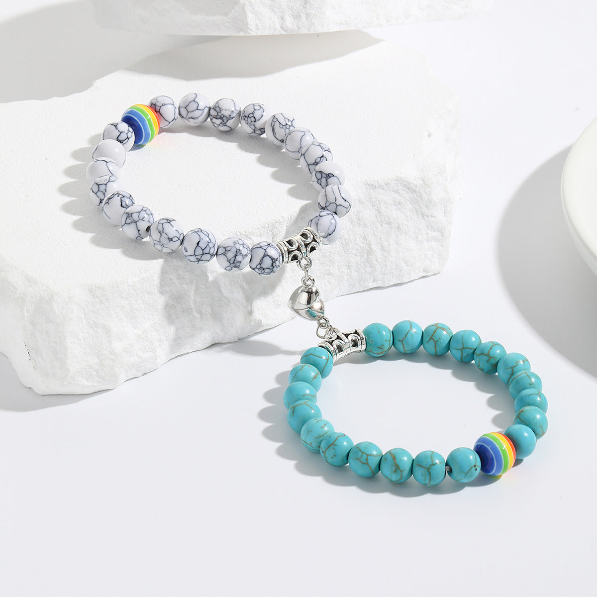 Wholesale Rainbow Couple Beaded Bracelet Heart Shape Magnetic Bracelet ACC-BT-ManYi005