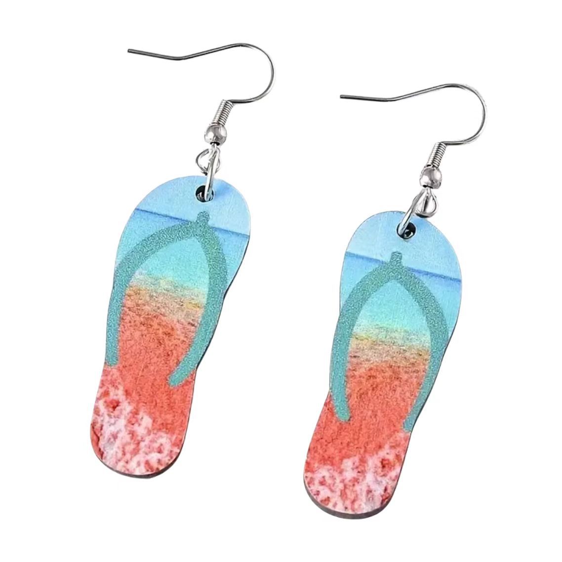 Wholesale Summer Beach Waves Coconut Tree Sunset Slippers Wood Earrings ACC-ES-AnDao029