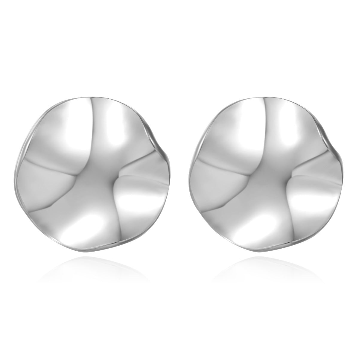 Wholesale Glossy Irregular Shaped Geometric Pleated Origami Love Round Earrings Stainless Steel Earrings ACC-ES-Hongx005