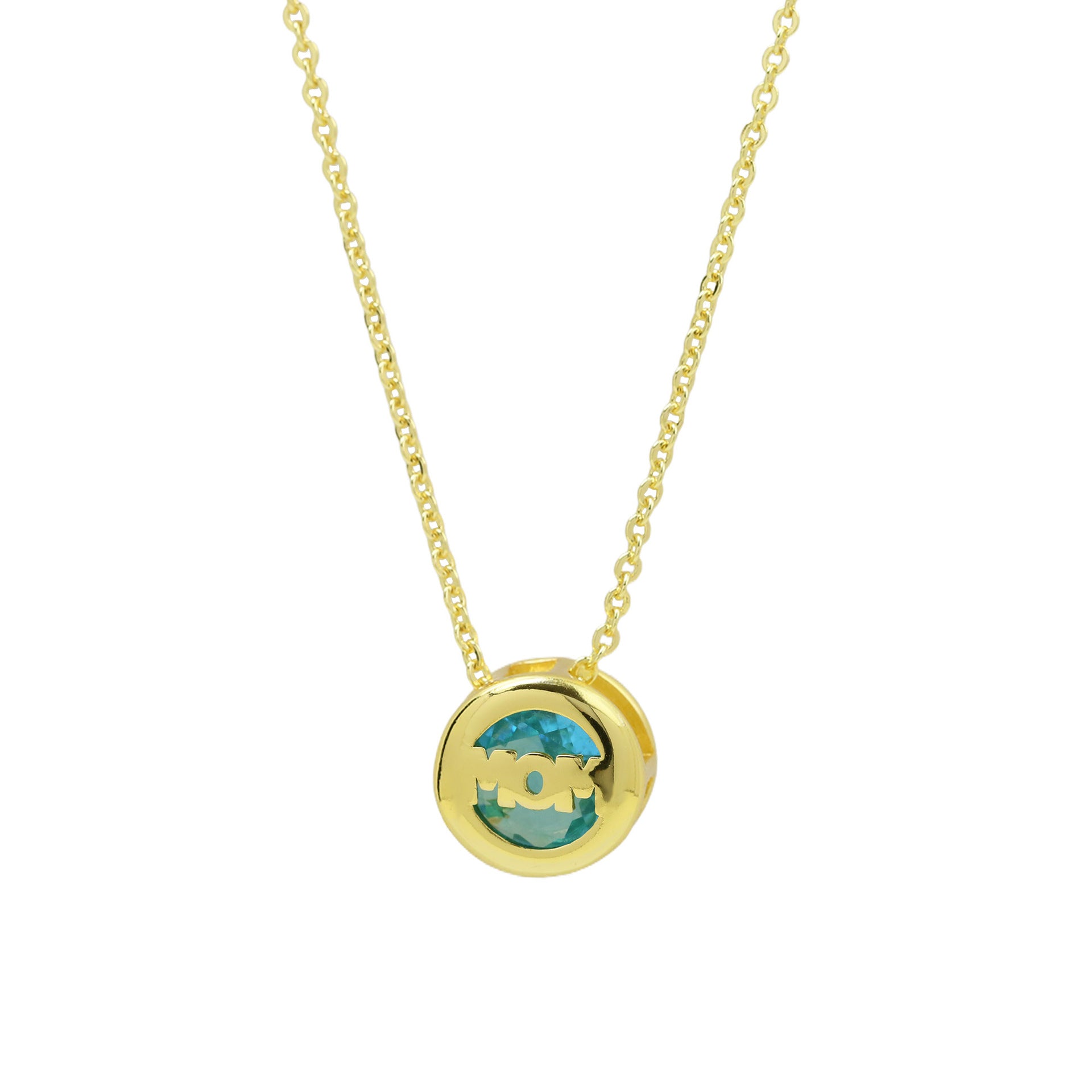 Wholesale Gold-Plated Brass " MOM"  Pendant with December Birthstone — Mother' s Day Gift