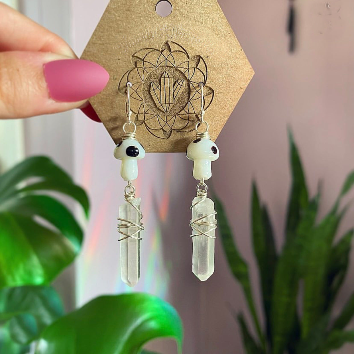 Wholesale Cute Little Mushroom Natural White Crystal Earrings ACC-ES-RongGuan003