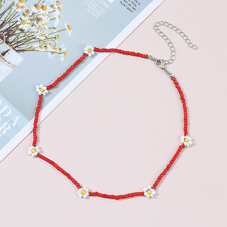 Wholesale Ethnic Style Rice Bead Flower Necklace