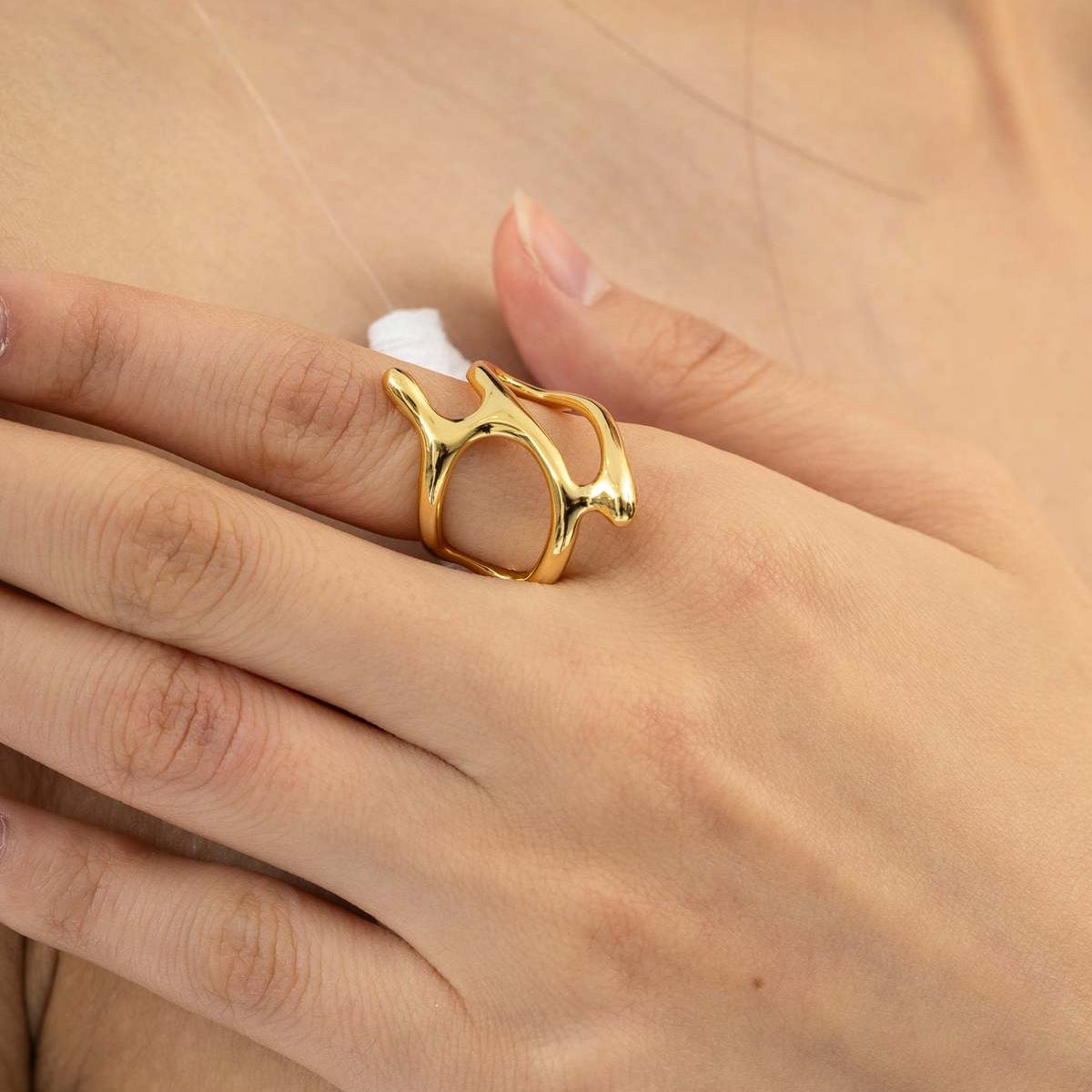 Wholesale  retro ring stainless steel 18k gold  irregular geometric opening ring