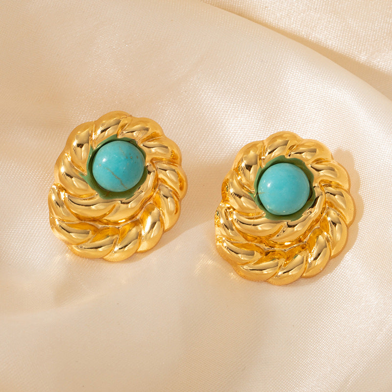 Wholesale Chic Layered Twist Stainless Steel Earrings Blue Pattern Fashion Jewelry Accessory for Women Resale