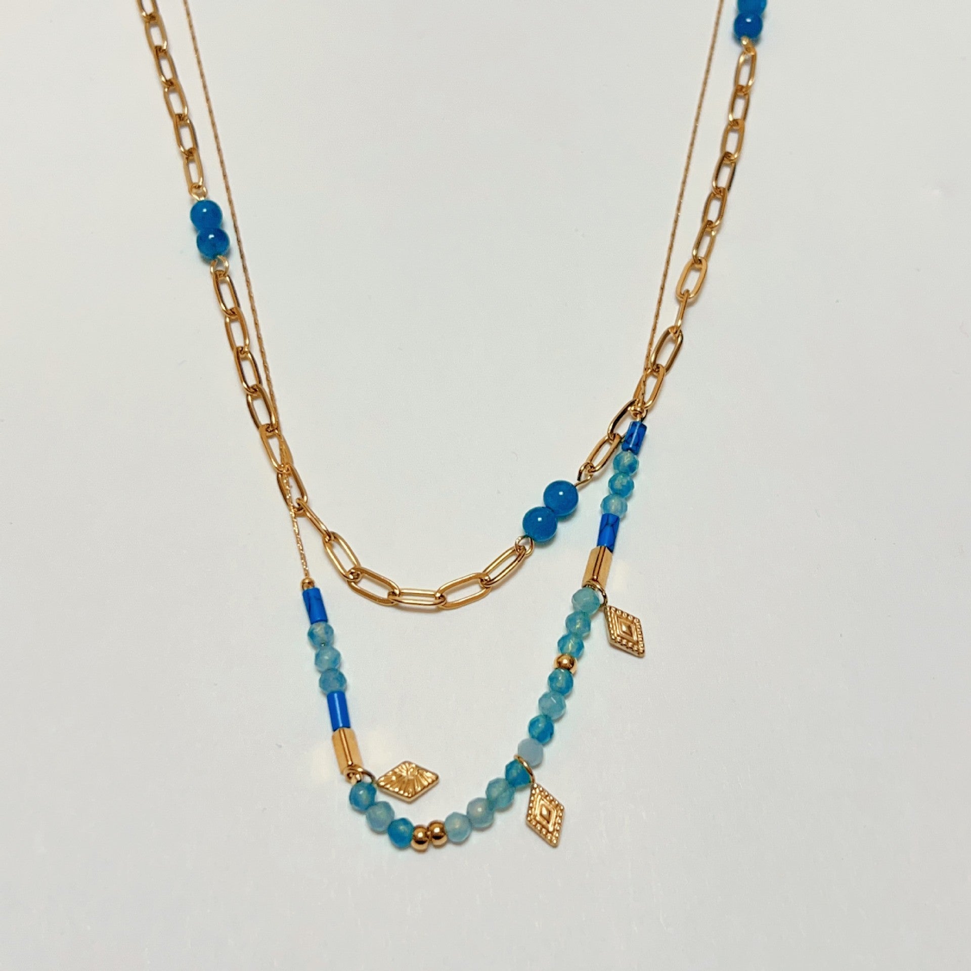 Wholesale Stainless steel  natural stone handmade chain color retaining necklaces