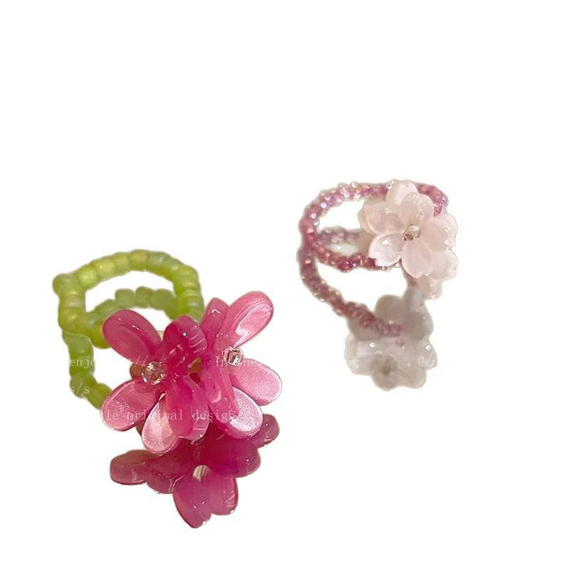 Wholesale Resin Flower Ring Women' s Cute Bead Ring Seaside Vacation Jewelry Accessory