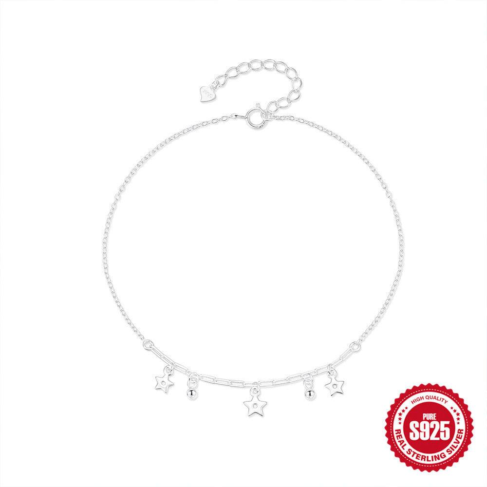 Wholesale  925 Sterling Silver All-match Round Bead Five-pointed Star Pendant Foot Chain  Anklets