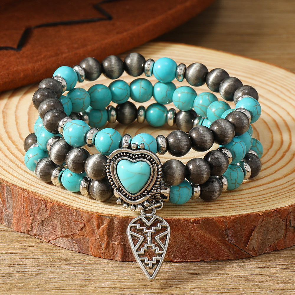 Wholesale Love Heart Bohemian Turquoise Multilayer Bracelet