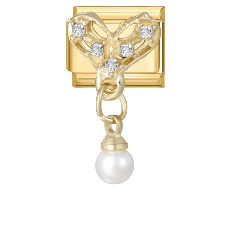 Wholesale Gold Pearl Tassel Pendant DIY Modular Bracelet Charm Heart Design Jewelry Craft Supply For Boutique Resale