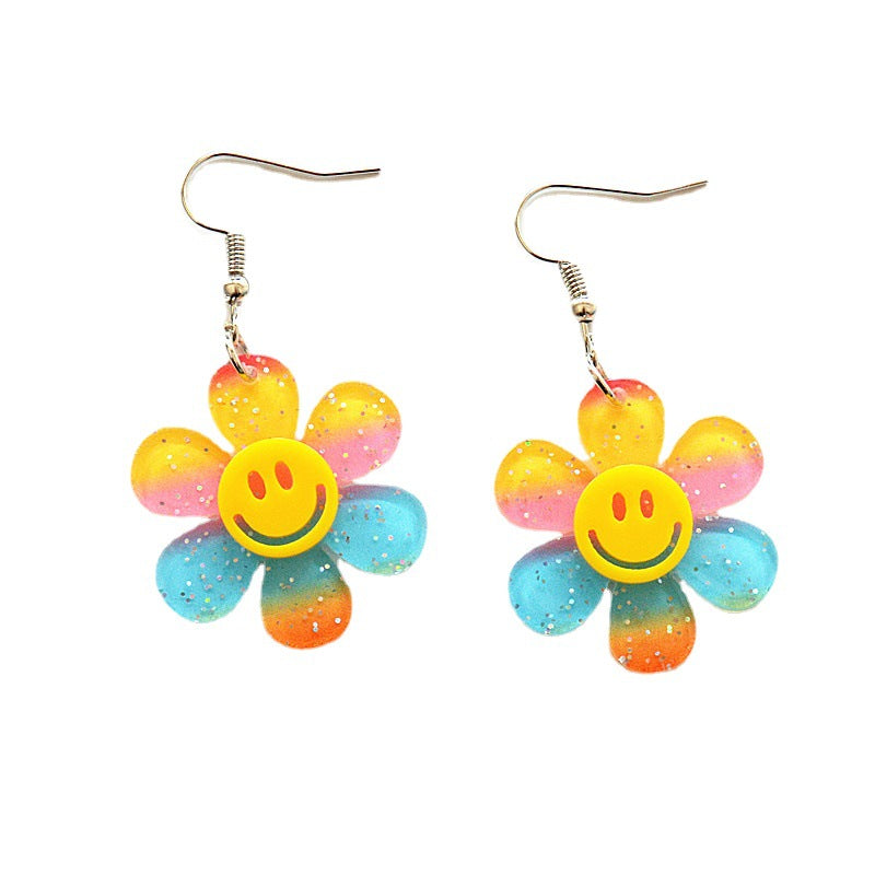 Wholesale Smiley Face Earrings Colorful Acrylic Flower Earrings ACC-ES-XN010