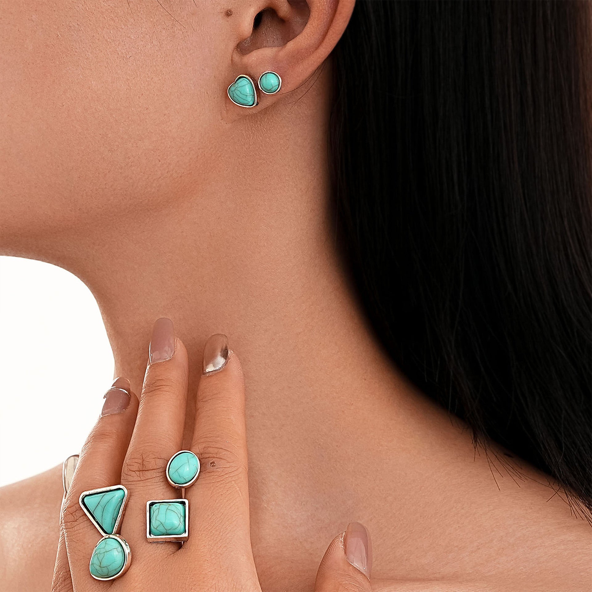 Wholesale retro geometric love teardrop turquoise 6 pairs of suit earrings  set
