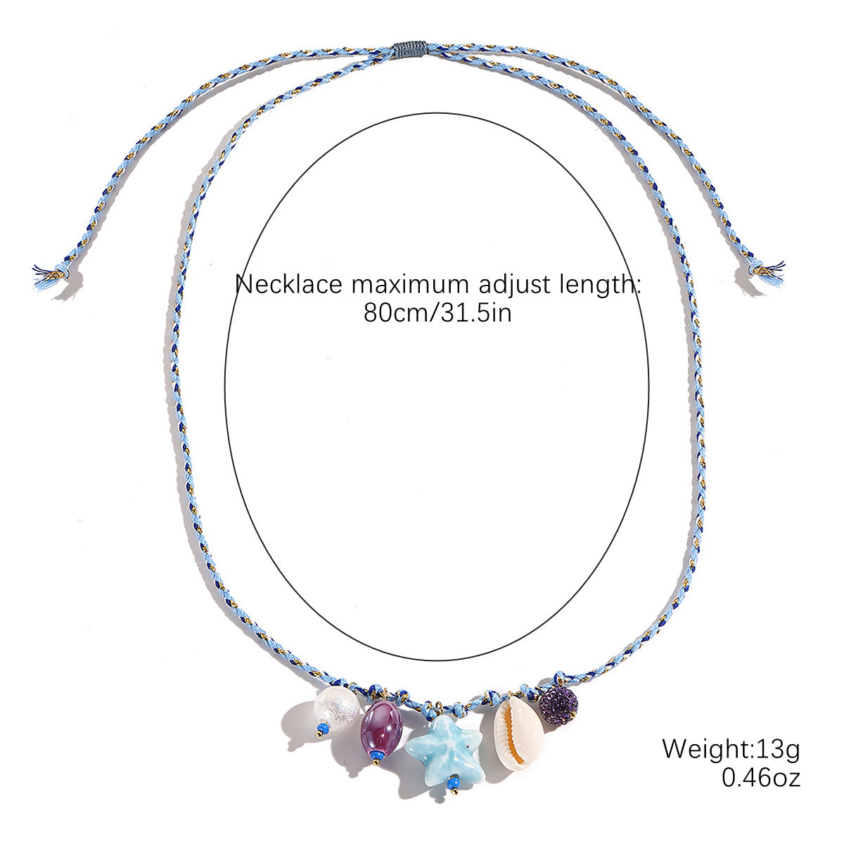 Wholesale  Ocean Style Braided Colored Rope Necklace Pearl Shell Starfish Ceramic Fish Pendant Bohemian Necklace