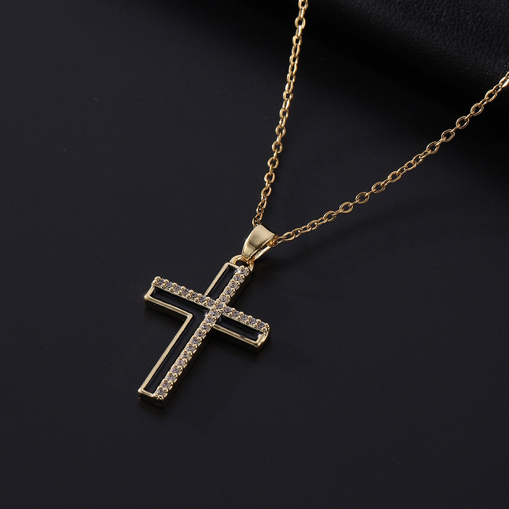 Wholesale Rhinestone Cross Pendant Necklace Hip Hop Punk Style Unisex Jewelry Fashion Accessory Gift Boutique Resale
