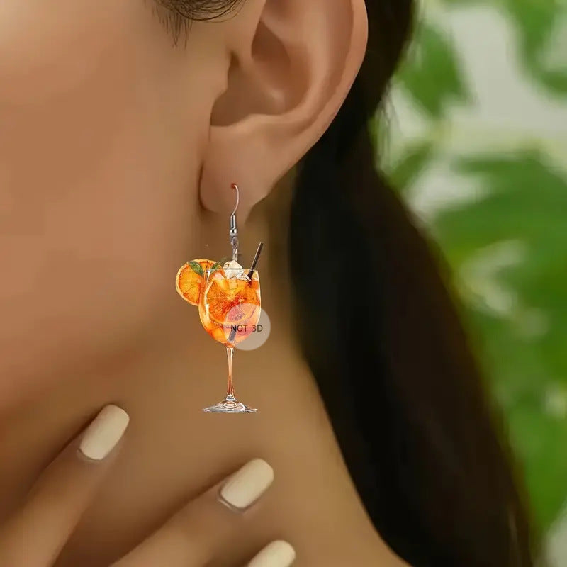 Wholesale Summer Beer Festival Wine Glass Orange Juice Acrylic Earrings