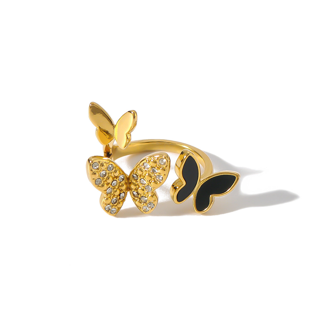 Wholesale Butterfly Inlaid Diamond Oil Drop Butterfly Open Adjustable Stainless Steel Rings ACC-RS-Xiny008