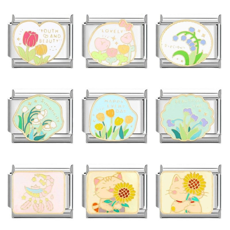 Wholesale Italian Charm Bracelet 9mm DIY Splicing Removable Plant Castle Stainless Steel Composable Bracelet