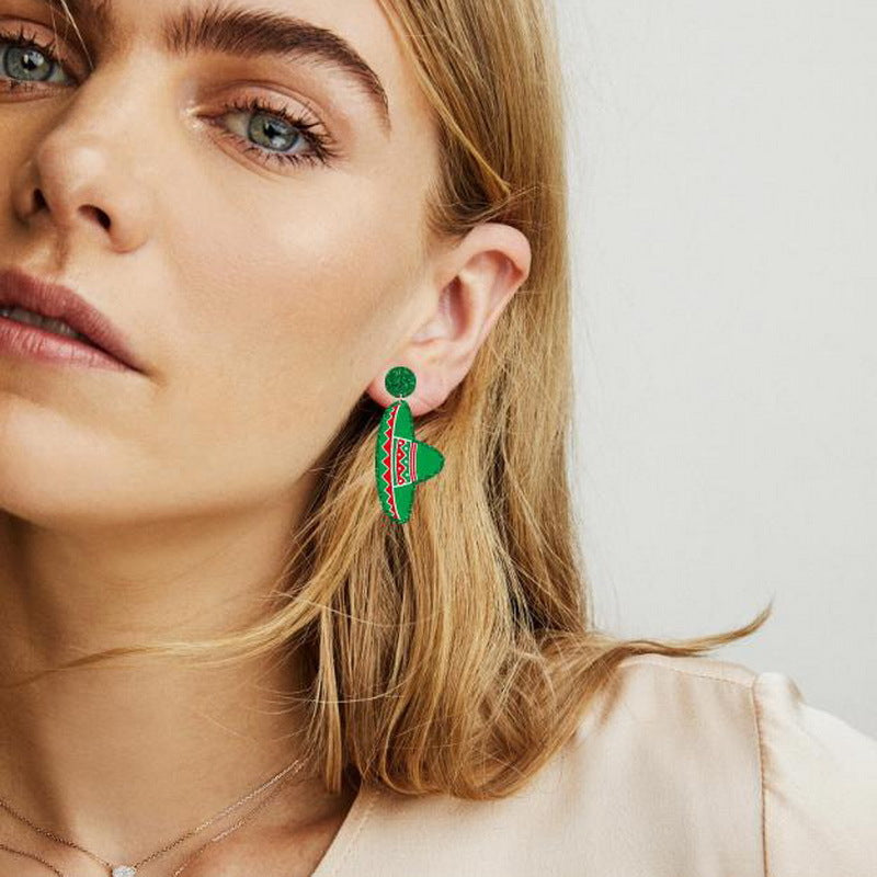 Wholesale Mexican Carnival Day Cinco De Mayo Guitar Horse Hat Wine Bottle Violin Goblin Cactus Acrylic Earrings ACC-ES-XP010