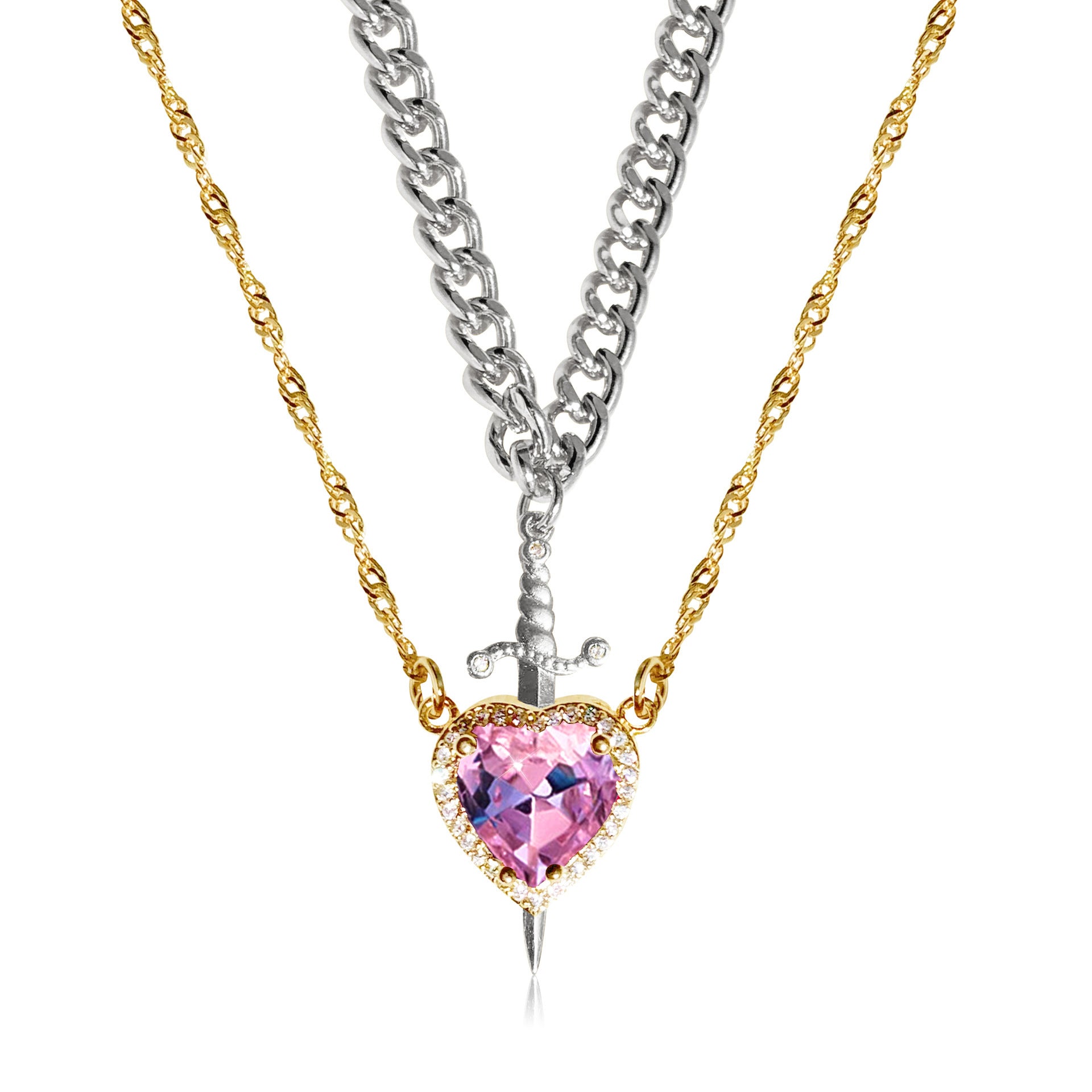 Wholesale Red Crystal Heart Dagger Necklace