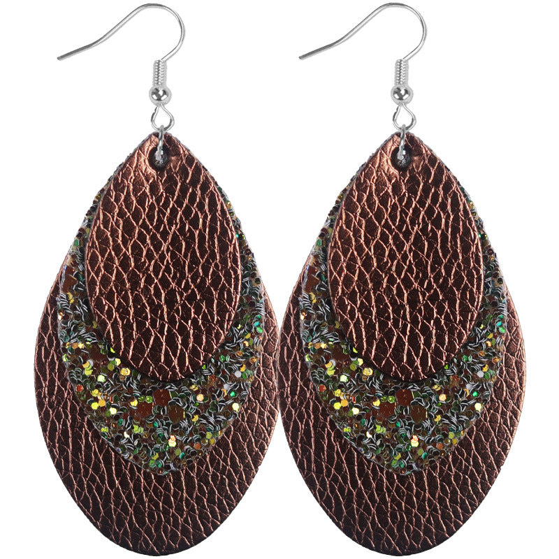 Wholesale Bohemian Multi-Layer Classic Leather Sequin Overlay Women's Pu Leather Earrings