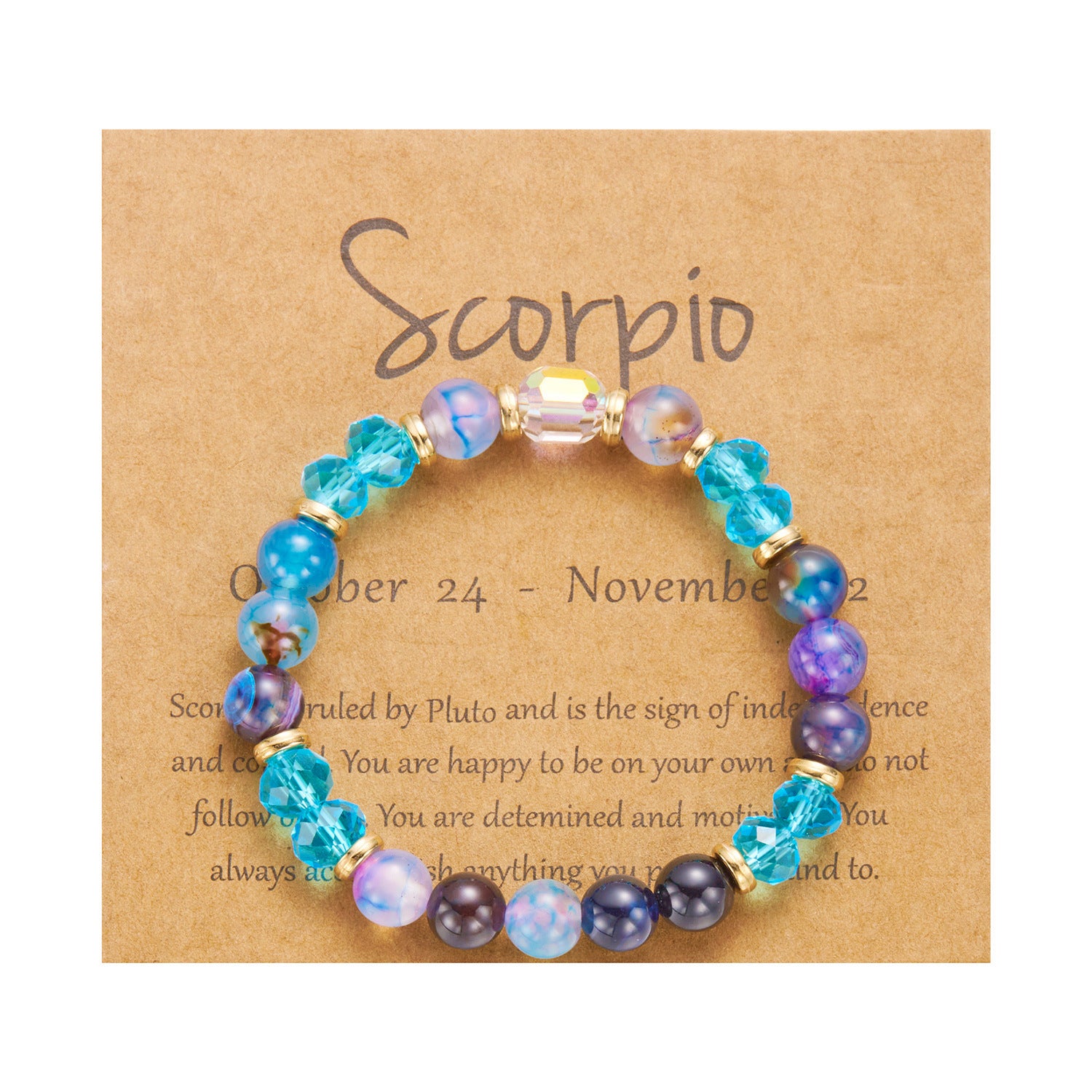 Wholesale Twelve Constellation Color Natural Stone Crystal Paper Card Beaded Bracelet