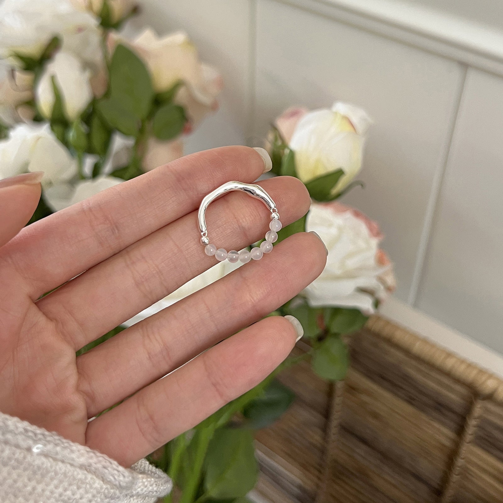 Wholesale Pink beaded ring