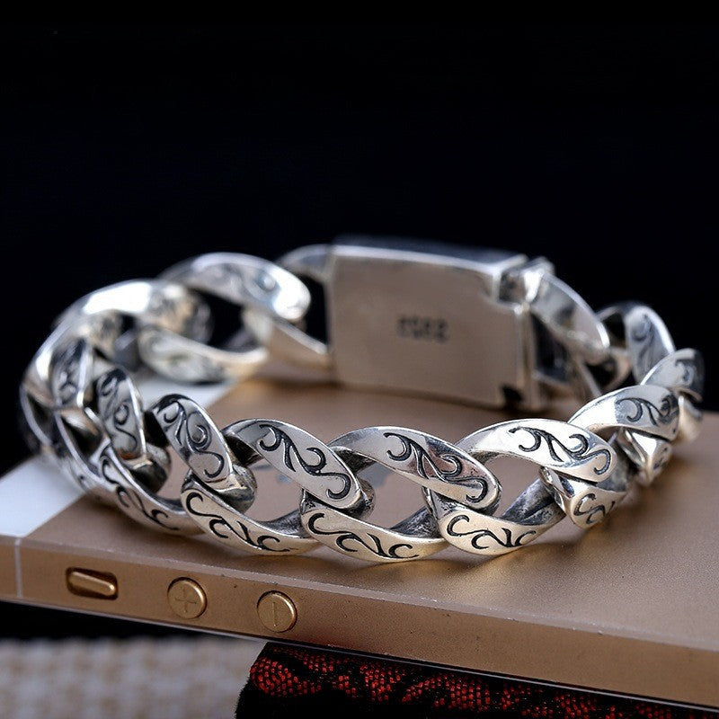 Wholesale Silver Plated Men S Retro Thai Gold Flower Bracelet Hip Hop Fashion Jewelry Accessory Everyday Gift